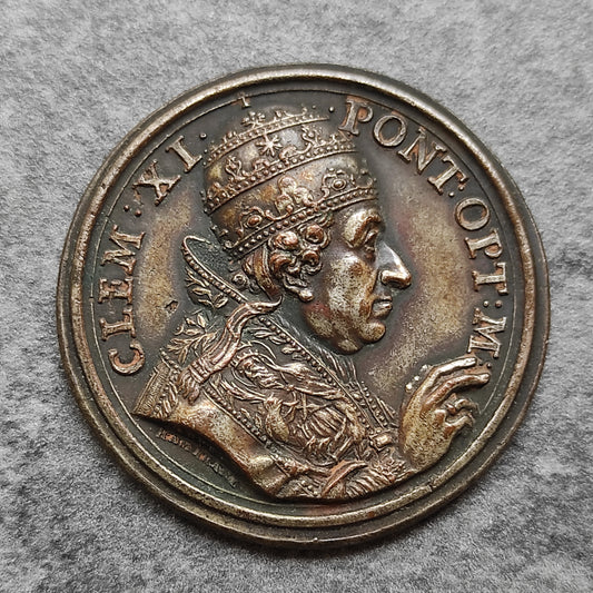 Médaille Papale Clément XI 1702 Plan de la nouvelle basilique Bronze argenté 45 mm 33,2 gr