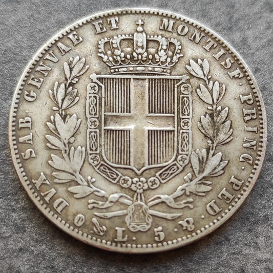 Italie Royaume de Sardaigne 5 Lire 1847 P Gênes Charles Albert Argent 24.7 gr