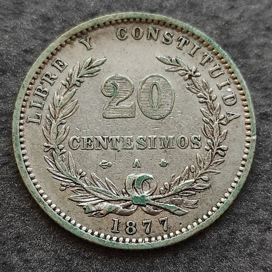 Uruguay 20 Centesimos 1877 Argent 4.89 gr