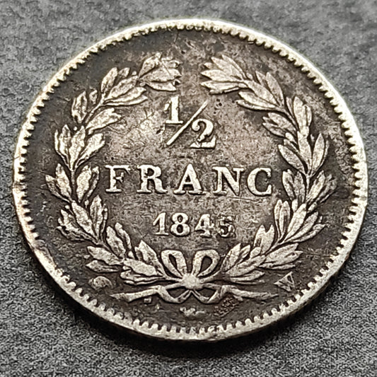France 1/2 Franc 1845W Lille Louis Philippe Argent 2,45 gr