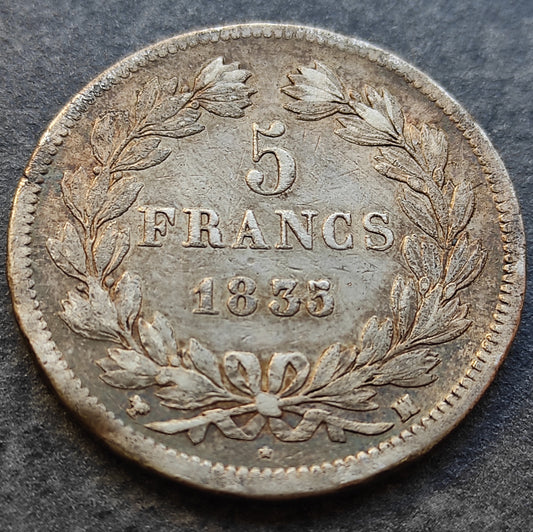 Louis-Philippe 5 Francs 1835 MA Marseille. Argent 24,56 gr