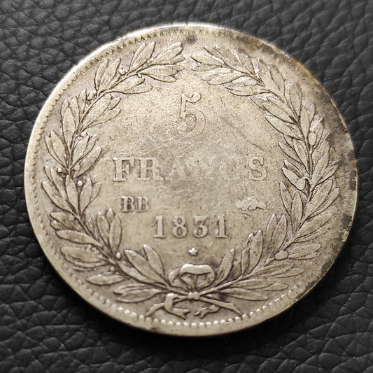 Louis Philippe (1830-1848) 5 Francs 1831 BB Strasbourg. Tranche en creux. Argent. 24,61 gr