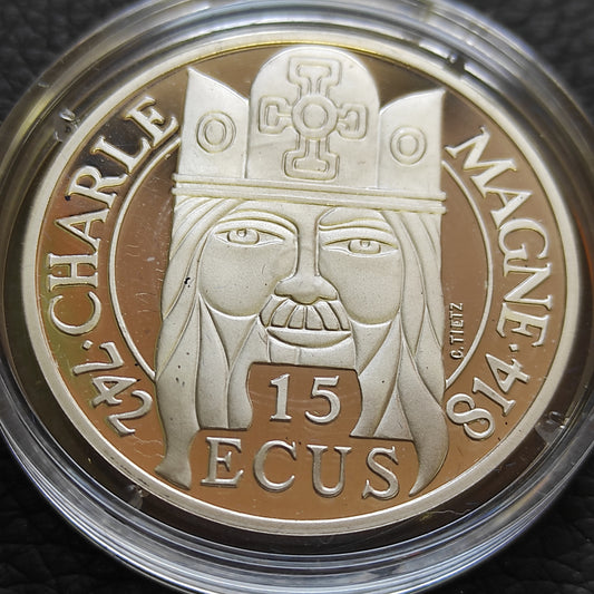 100 Francs 15 Ecus 1990 Charlemagne. Argent Belle Épreuve BE. 22,2 gr 37 mm