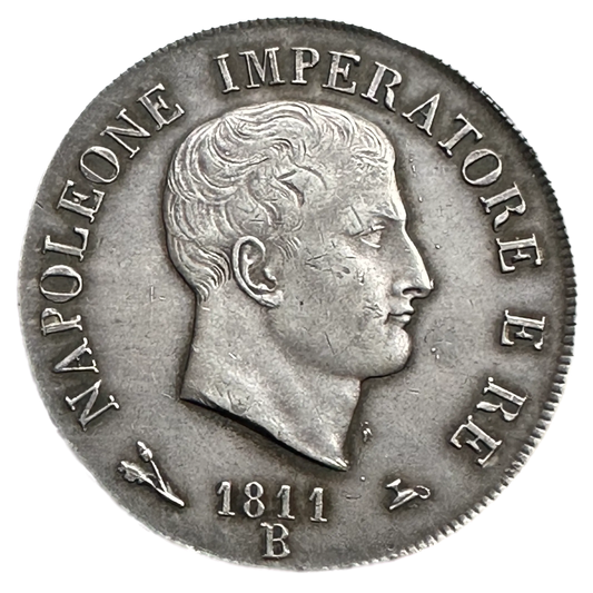 Italie 5 Lire 1811 B Bologne Napoleone Imperatore e re Argent 25,02 gr SUP