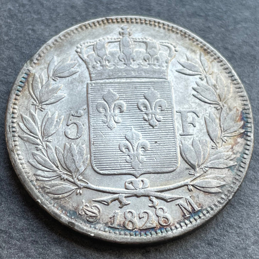 Charles X (1824-1830) 5 Francs Argent 1828 M Toulouse 24,81 gr