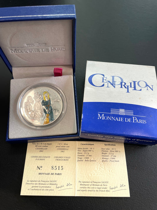 Monnaie de Paris 1€ 1/2 Argent CENDRILLON 2002 BE en couleur