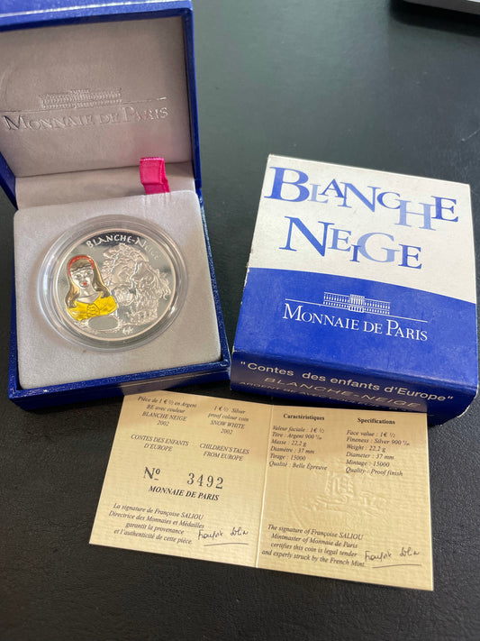 Monnaie de Paris 1€ 1/2 Argent BLANCHE NEIGE 2002 BE en couleur